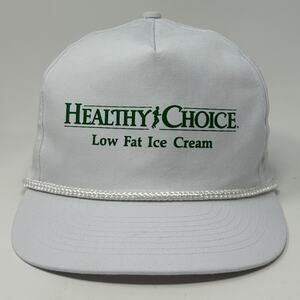 Vintage 90s Healthy Choice Ice Cream Hat Baseball Cap Rope Cord Strapback White